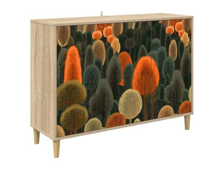 Foknhdi Sideboard ZAANDAM Sonoma 102 x 33 x 75 cm Kommode Schrank Stilvoller Mehrzweckschrank mit geometrischer Front und Bodenfreiheit für Esszimmer, Flur oder den Wohnbereich.