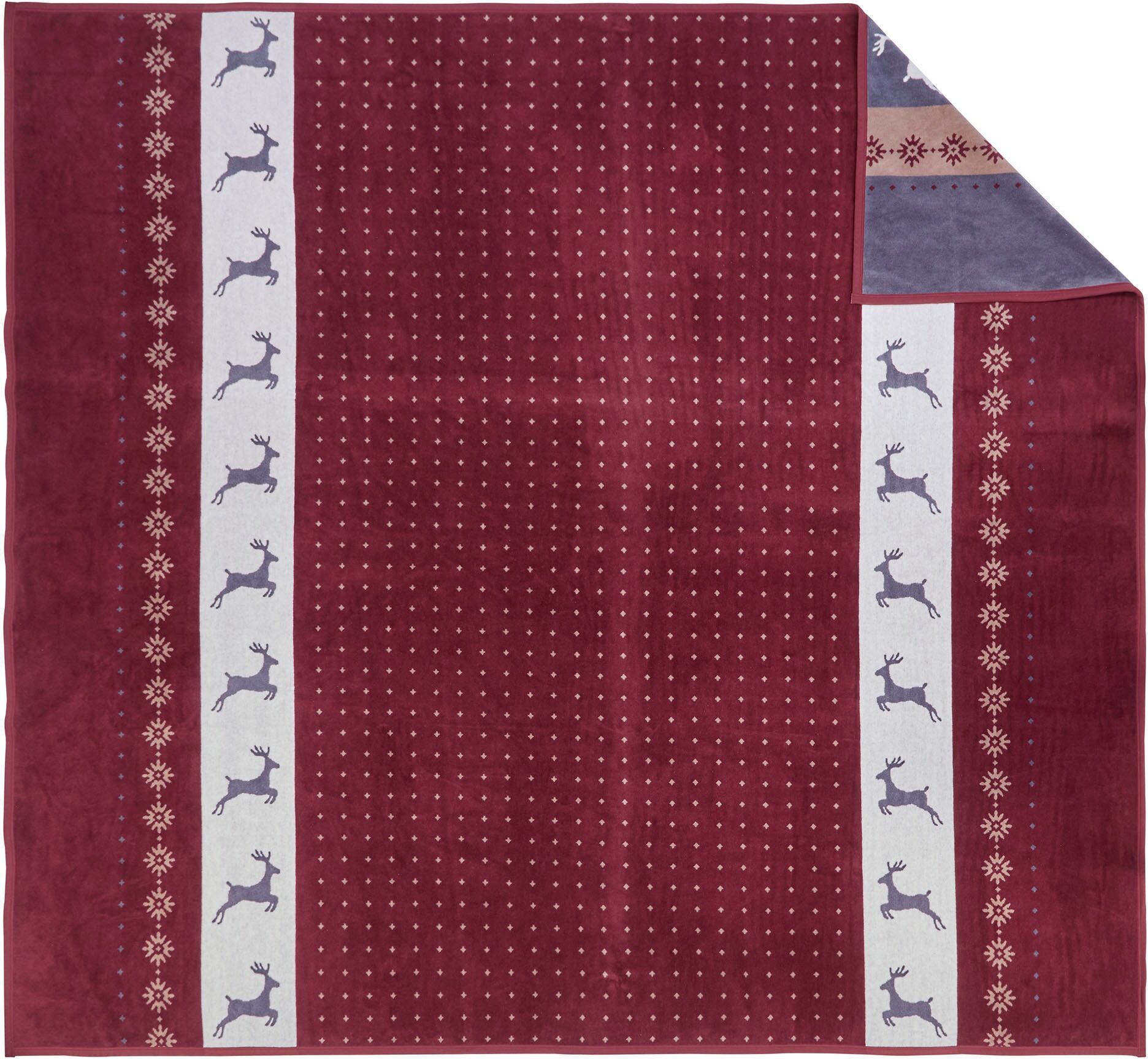 Bettüberwurf IBENA "Jacquard Bettüberwurf Lugano", rot (rot, beige), B:220cm L:260cm, Mischgewebe, Tagesdecken, im winterlichen Design