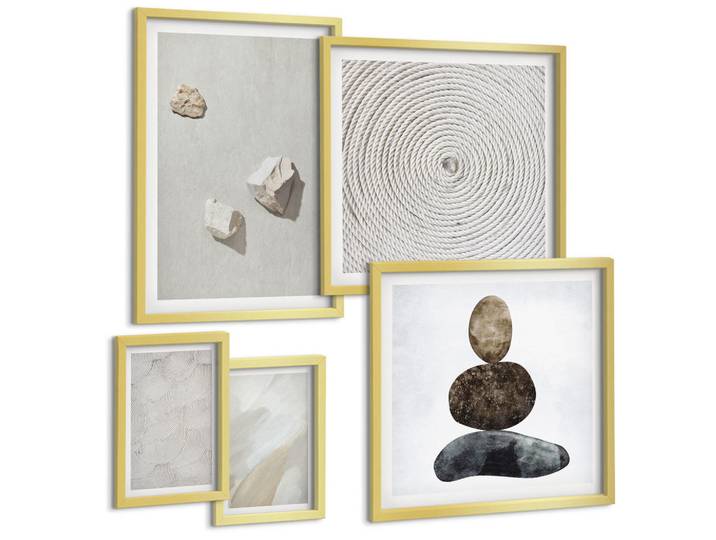 Tulup Bilder SET 5er Set - 50x50 cm & 20x30 cm & 40x60 cm Goldrahmen - Sandsteine moderne Farbe, Goldfarben, Kunststoff, Rechteckig, 40x60 cm, Fotografie, Bilder & Rahmen, Bilder