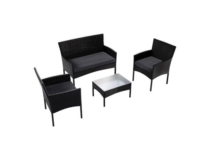 Juskys Gartenset Fort Myers schwarz / dunkelgrau inkl. Abdeckung, Schwarz, Dunkelgrau, Kunststoff, 4, Gartenmöbel, Gartengarnituren, Gartenmöbel-Sets