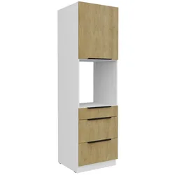 Küchen Hochschrank 60 cm CREMONA Eiche + Weiß Küchenzeile Küchenblock Küche