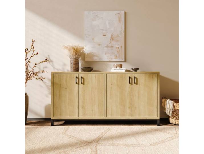 Buffet Bois 160cm 4 Portes et Pieds en Métal Buffet Bas buffet Salle a Manger Commode Basse Bahut pour Cuisine Salon