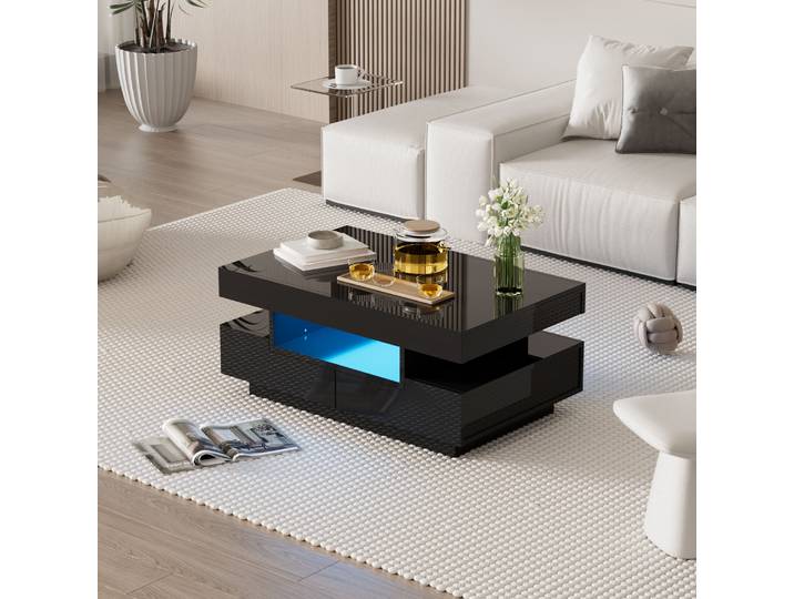Table basse Table de salon Table basse rectangulaire moderne haute brillance Table basse rectangulaire Table à thé rangement salon