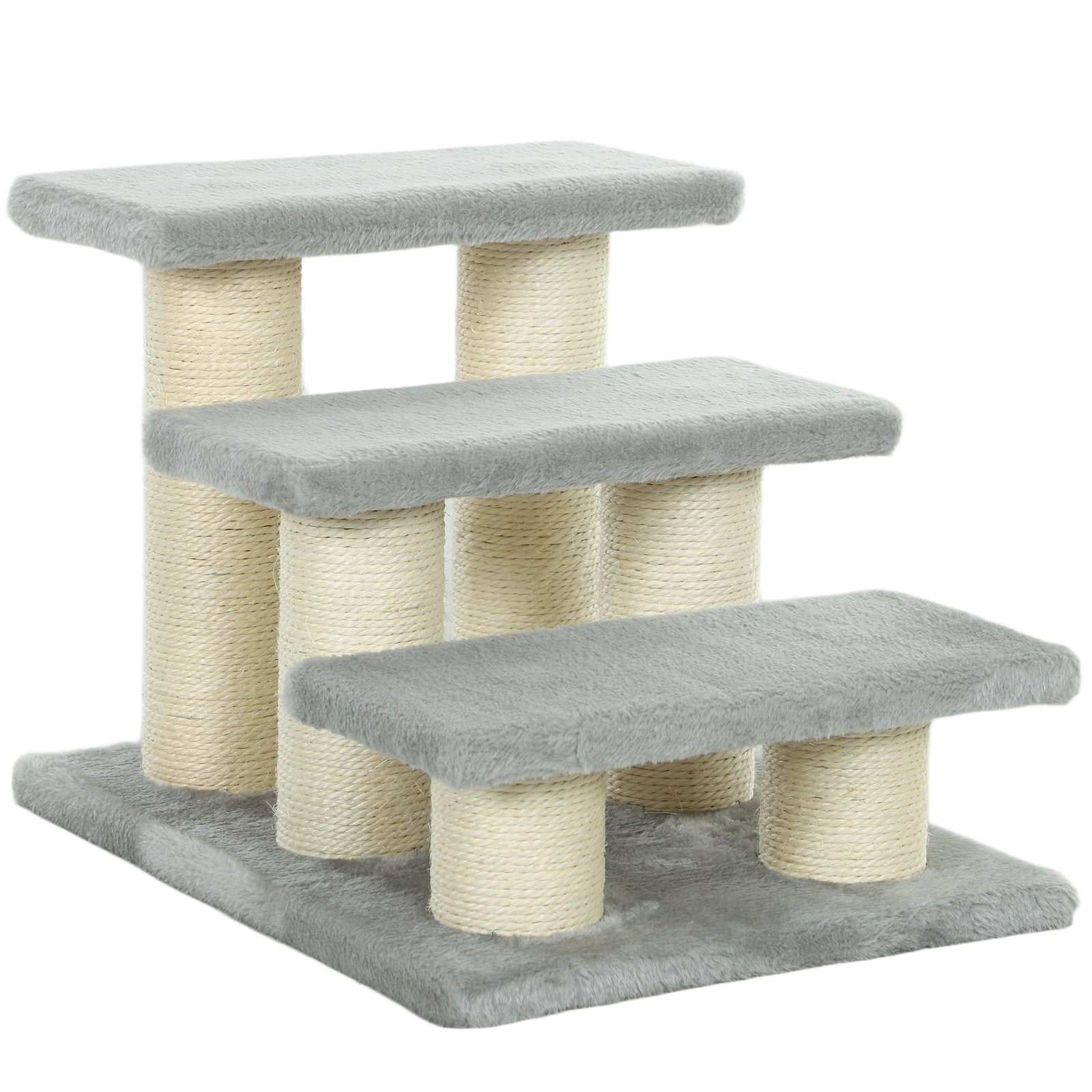 PawHut Hondentrap met 3 treden, opstaphulp voor katten en honden, grijs, Hoogte: 34 cm