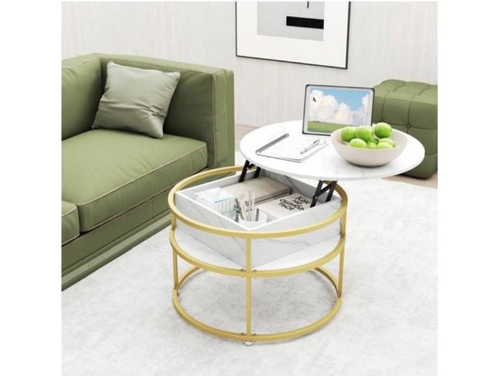 MIPAN.Table Basse Ronde - 60 x 60cm - Table Basse Relevable - Table Basse Blanc