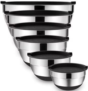 Inspired Living Premium Stainless Steel Mixing Bowl Set With Lids & Non Slip Bases 11inch