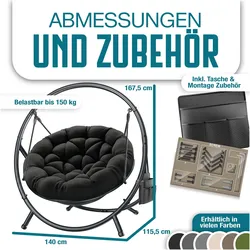 Kesser, Hängesessel,  Hängesessel BALI mit Gestell bis 150kg, Indoor & Outdoor, inkl. Kissen & Seitentasche (150 kg)