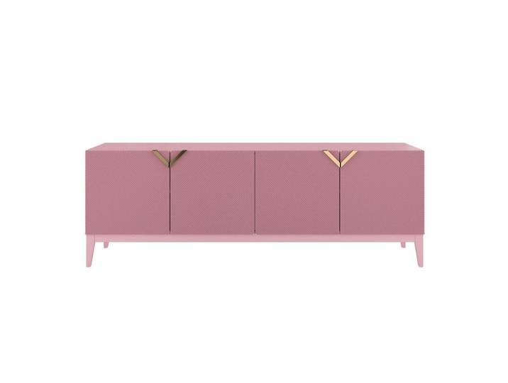 Visby Sideboard Demi Long, Pink-Gold, Mit Gefrästen Fronten, Massive Buche, Rosa, Buchenholz, 201.5x70x42 cm, Kleinmöbel, Kommoden, Sideboards