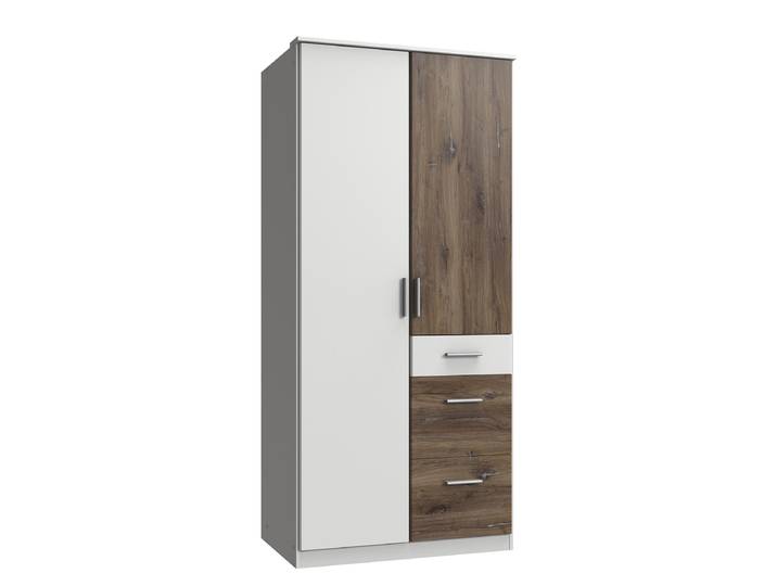 Drehtürenschrank Joker 91cm Weiß/Zinneiche Dekor