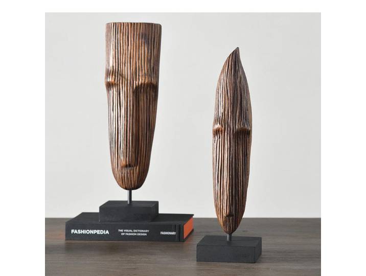 Ornements rétro en bois sculpté en forme de visage humain, décoration de bureau, artisanat, sculpture de portrait, mobilier de salon, décoration vintage pour la maison