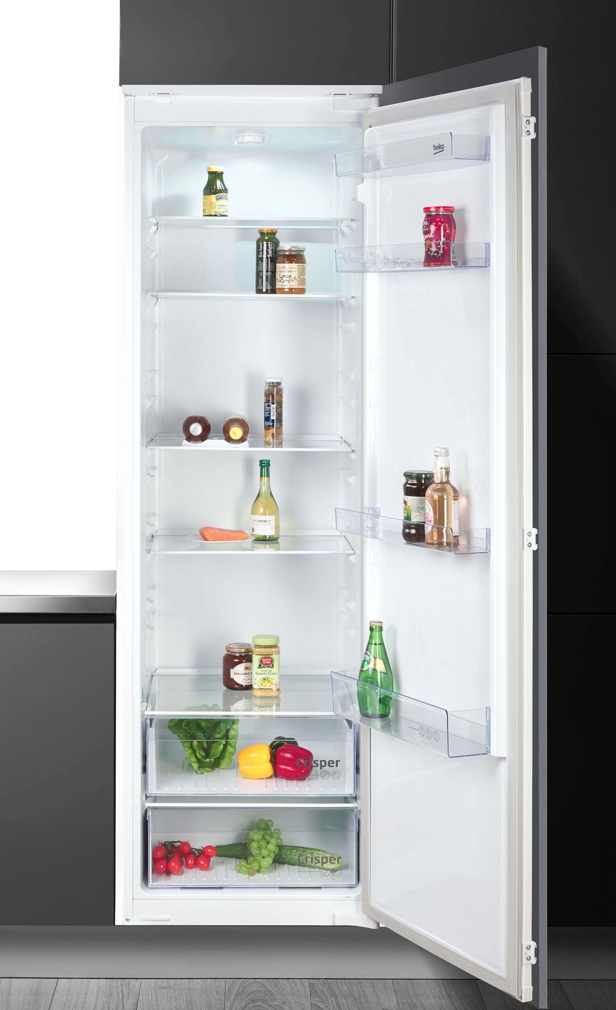 Beko Einbaukühlschrank "BSSA315K4SN 7524120010", Energieeffizienz: E, silber (weiß), Rechtsanschlag, wechselbar, Kühlschränke, Das statische Kühlsystem lässt sich unkompliziert bedienen., Einbaukühlschrank