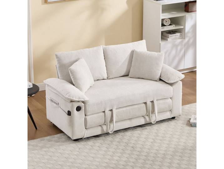 VUENOR fauteuil convertible 3-en-1 2 places blanc en chenille – canapé méridienne et lit d'appoint