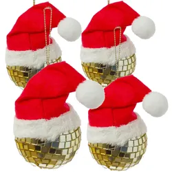 MARELIDA Weihnachtsbaumschmuck Discokugel Baumkugel mit Nikolausmütze 4er Set