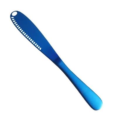 Stainless Steel Butter And Cheese Spread Knife With Non Stick Hole Design blue
