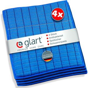 Glart Spültuch Schwammpads antibakteriell, H4417, 17 x 23 cm, aus Mikrofaser, blau, waschbar, 4 Stück