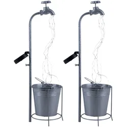 Solarlampe Wasserhahn 30x LED Gartendeko Außenlampe Terrassenlampe, Metall Kunststoff silber, warmweiß, LxH 17x62 cm, 2er Set