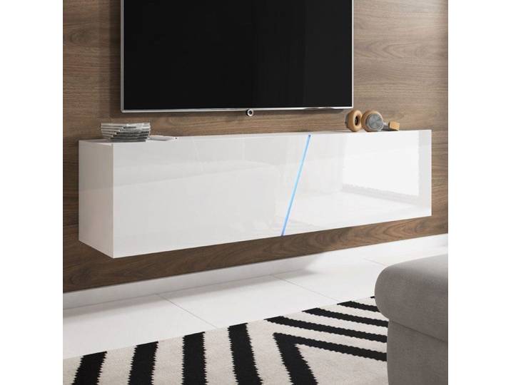 Meuble TV 1 abattant avec LED 160x40x35 cm blanc - STINA