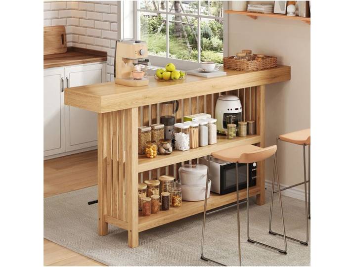SENVIRO Table de bar 160 x 40 x 105 cm MDF 2 étagères repose-pieds coloris naturel