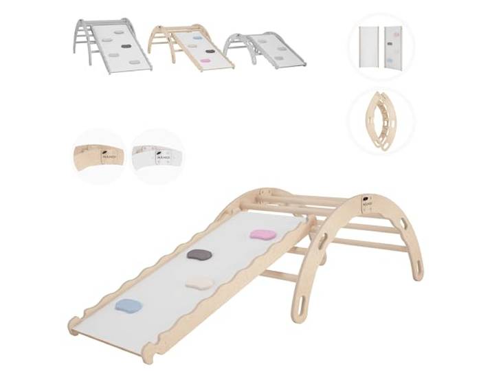 MAMOI® Kletterbogen mit Rutsche, Kletterdreieck, Klettern, Klettergerüst aus Holz, Holzbogen, Rutschbrett für Spielplatz, Klettergerüst Indoor