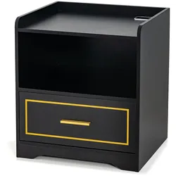 COSTWAY Nachttisch mit LED, USB, Typ-C-Ladestation & Bewegungssensor, schwarz