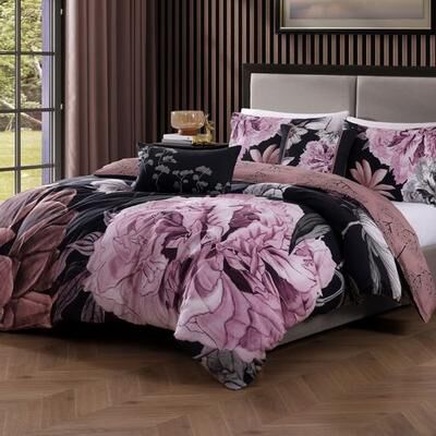 Zako Llc Midnight Meadows Comforter Bed Set Black, Queen, Black