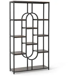COSTWAY 5-stöckiges Bücherregal, freistehendes offenes Regal, Ausstellungsregal mit Metallrahmen (braun und schwarz, oval)