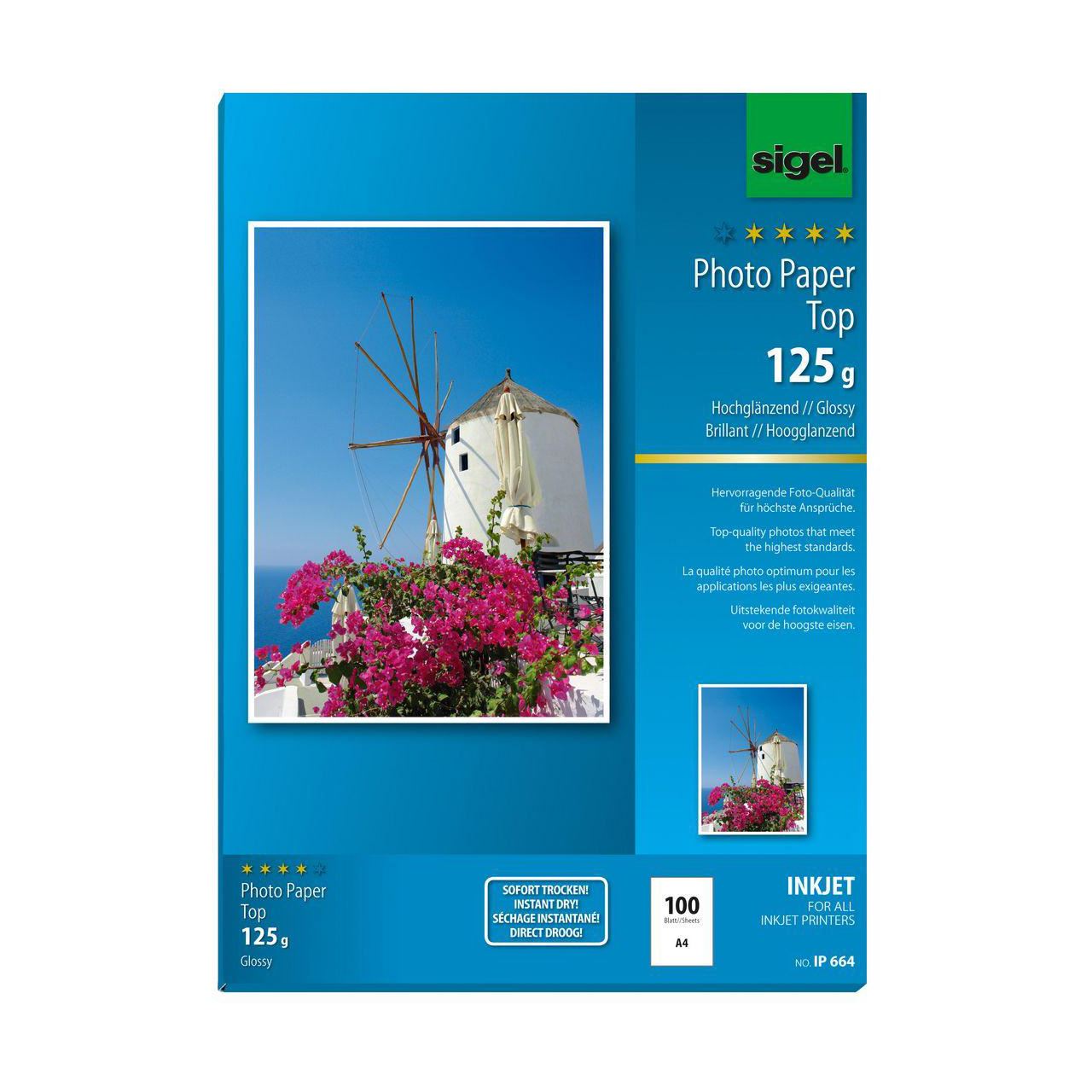 SIGEL Fotopapier IP664 DIN A4 hochglänzend 125 g/qm 100 Blatt