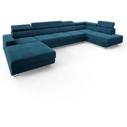 WOHNLANDSCHAFT GAIAN Blau Velours-Stoff mit Schlaffunktion