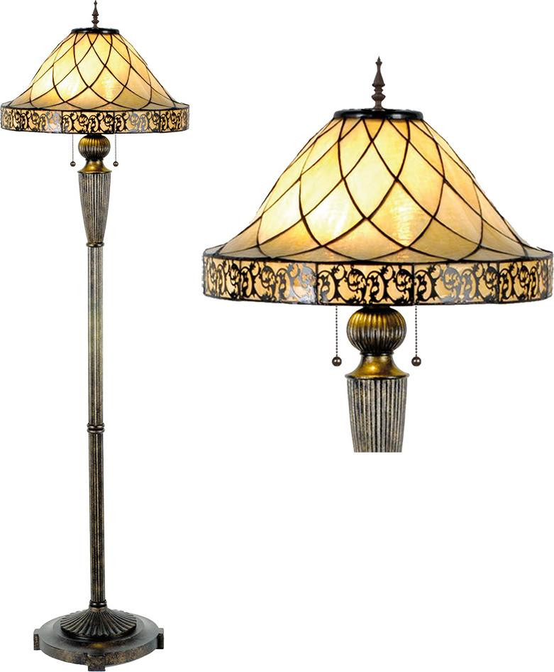Clayre & Eef Tiffany vloerlamp, beige glas, Ø 46 x 168 cm