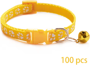 Inspire Picks 100PCS Adjustable Pet Collars With Bell Safety Neck Straps For Cats & Dogs yellow 19 23cm