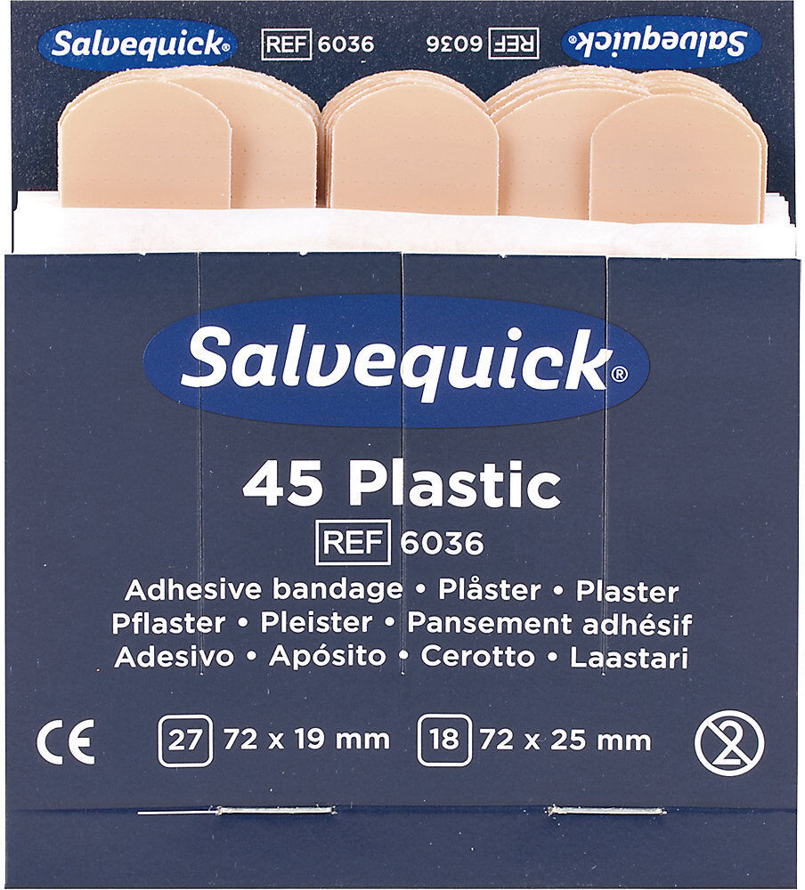 kaiserkraft Refill für SALVEQUICK, 6 VE Pflaster-Strips, wasserfest, je 45 Stk, VE à 6 Stk