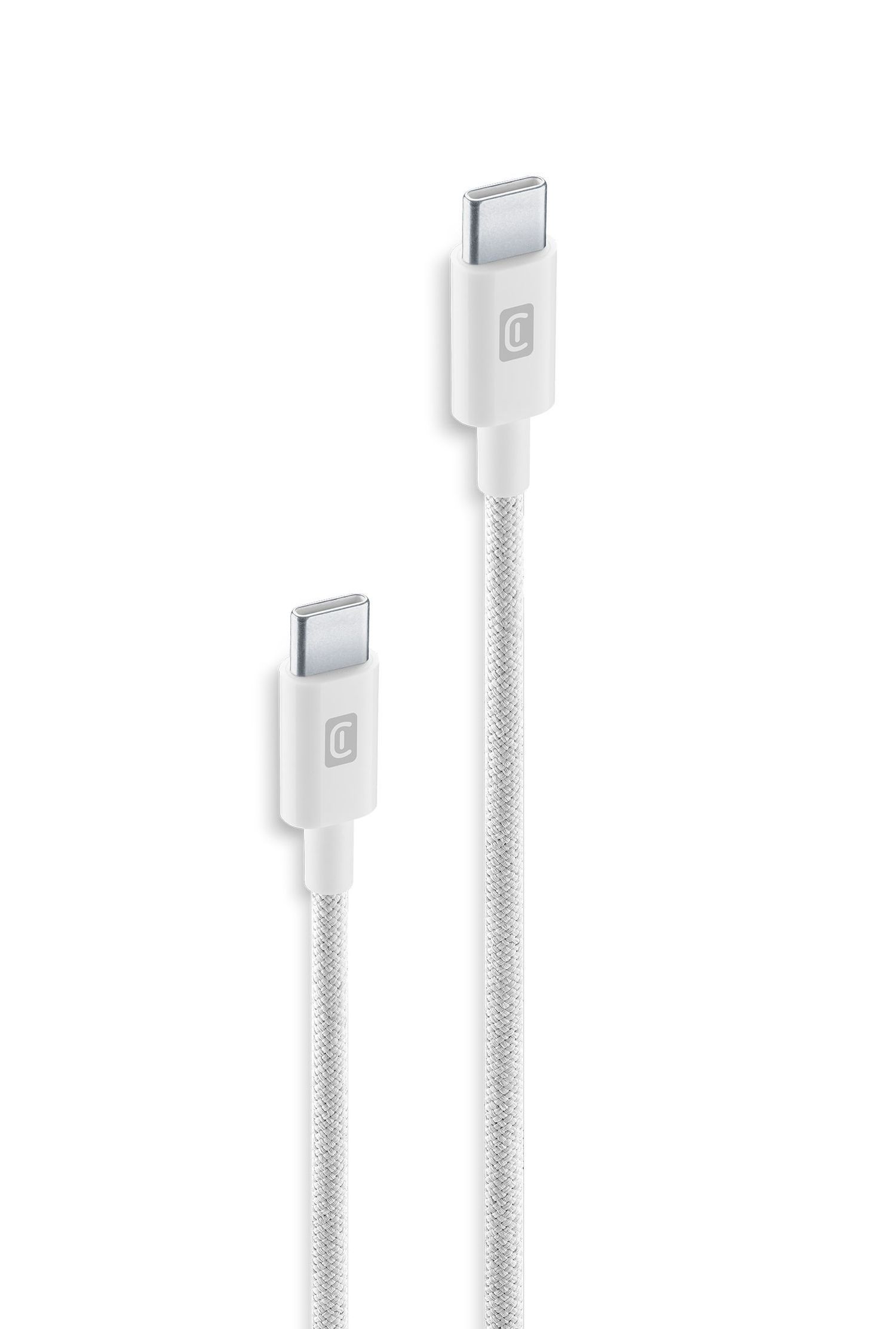 Cellular Line Braided Data Cable Stecker Rundkabel USB C auf USB C bis 60 W 2,5 m (Weiß) USBDATABRCTOC25W