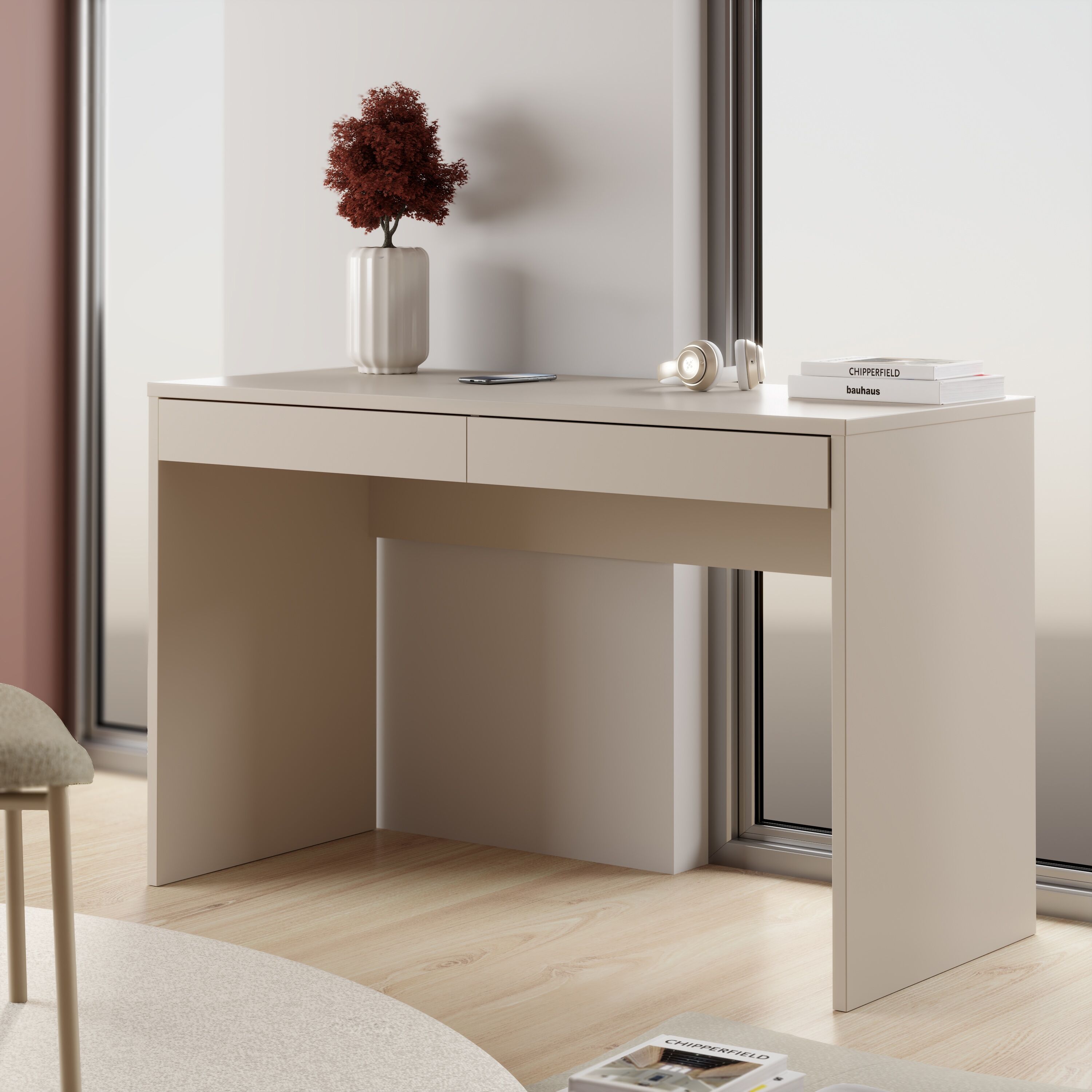 Schreibtisch FORTE "Milles", beige (kashmir beige, kashmir beige, kashmir beige), B:124,8cm H:77,3cm T:53,1cm, Tische, Schreibtisch, 2 Schubkästen mit Vollauszug, B/H/T 124,8/77,3/53,1 cm kashmir beige, kashmir beige, kashmir beige B/H/T: 124,8cm x 77,3cm