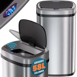 MONZANA® Sensor Mülleimer 58 L Wasserdicht Automatik Eckig Küche Abfalleimer Müllbehälter Edelstahl