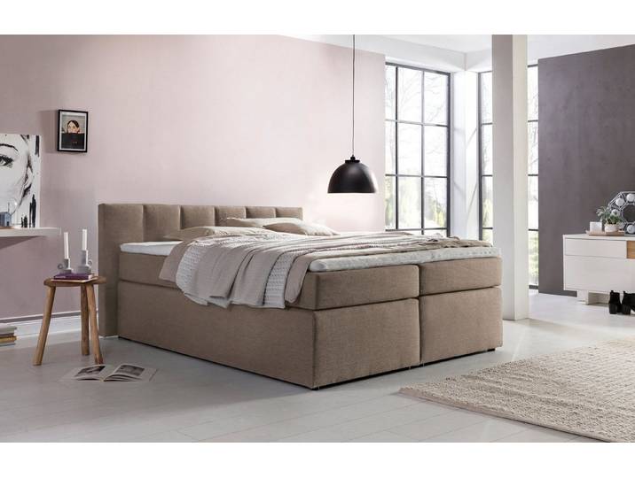 Möbelfreude Boxspringbett Boxspringbett Valina 140x200 cm Beige/Grau H2, 140x200 cm Beige/Grau H2 niedriges Kopfteil 90 cm Ideal für Dachsschrä