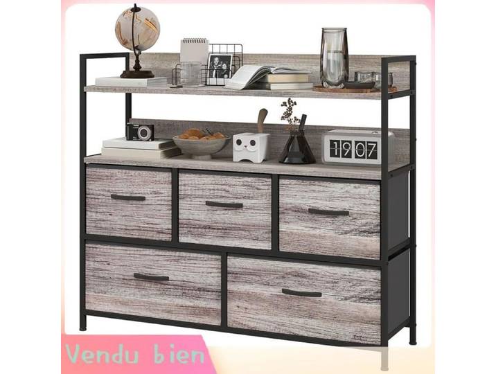 LIA Commode industrielle 5 tiroirs tissu 98x29x85cm