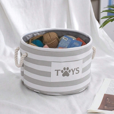 Smart Shopping Spot Foldable Striped Pet Toy Basket With Woven Rope Handle, Durable Dog Toy Storage Box Foldable Striped Pet Toy Basket With Woven Rope Handle, Durable Dog Toy Storage Box