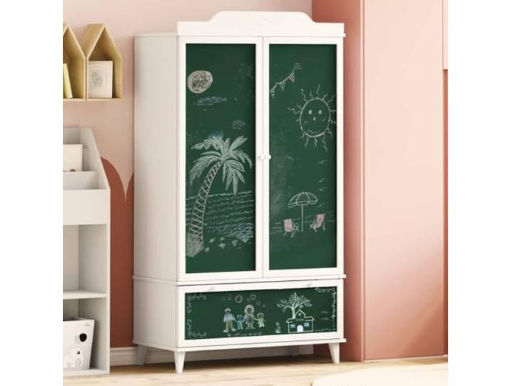 Kleiderschrank ROROS Weiß 90 x 45 x 165 cm Tafel-Tür, massiver Holzwerkstoff, Scharniertüren, Regale, Aufhängung, einfache Pflege