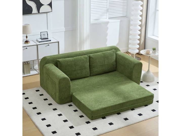 Canape Convertible 2 Places En Velours Vert Sofa Bed Modulable FloraGrace Pour Salon Ou Studio Sans Montage 179x95x79cm