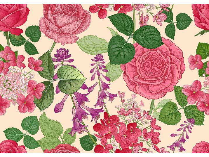 Fototapete PAPERMOON BLUMEN ABSTRAKT-MUSTER DESIGN ROSEN BLUMEN DECOR RETRO , bunt, B:3,5m L:2,6m, Vlies, Tapeten, Fototapete