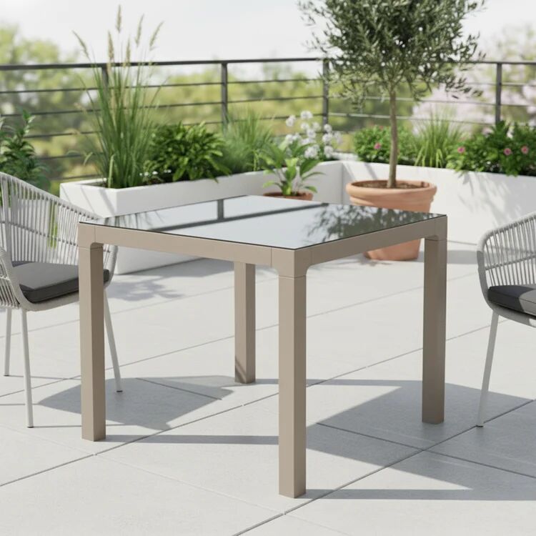garneroarredamenti Tavolo da giardino 90x90cm esterno dehors con piano in vetro tortora Cesare