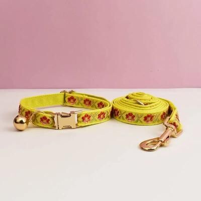 Uplift Picks Personalized Cute Cat Collar And Leash Set With Engraved ID Tag And Bell yellow (collar + Leash) 20 32 Cm (neck)