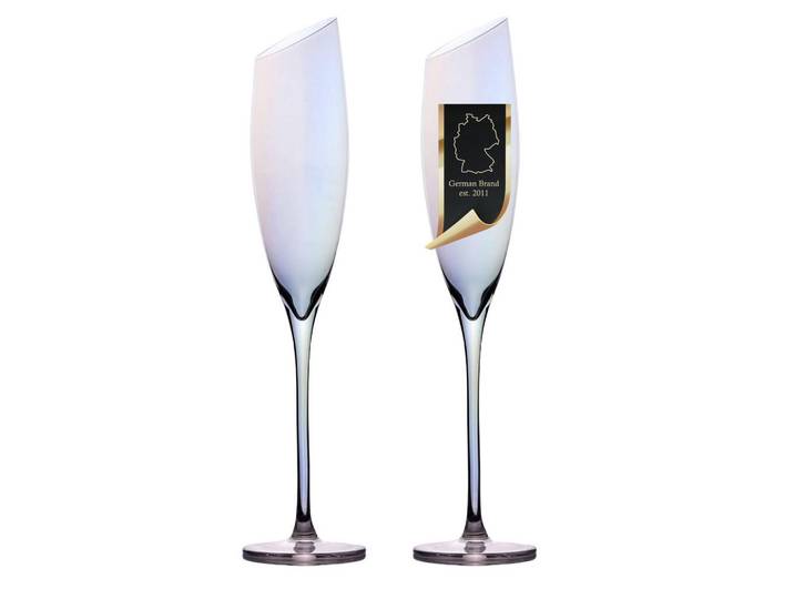 Intirilife Champagner/Sekt Glas mit moderner Kante Regenbogen Schimmer 150 ml (2er-Set), Transparent, 0.15 L, leicht zu reinigen, Glas, Champagner- & Sektgläser