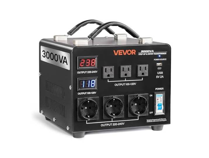 VEVOR Transformateur 220 V à 110 V et 110 V à 220 V\, Transformateur de Tension Élévateur Abaisseur Auto\, 3000 VA\, avec 3 Prises US\, 3 Prises EU\, Écran LCD\, Cordon Alimentation\, Protection Disjoncteur