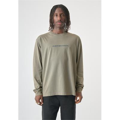 Langarmshirt CLEPTOMANICX "Mysto Typo", Herren, Gr. XL, grün (grau), 100% Baumwolle, bedruckt, normal, Rundhals, Shirts Langarmshirt, im schlichten Design