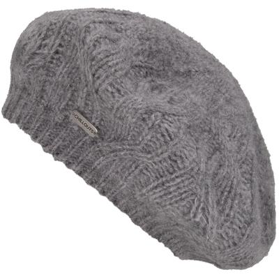 Baskenmütze CHILLOUTS, Damen, grau, Feinstrick, Materialmix, Zopfmuster, unifarben, Mützen, für kühle Herbst- und Wintertage