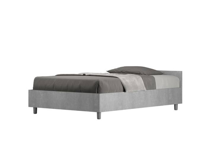 Lit avec sommier 120x190 effet bois gris béton