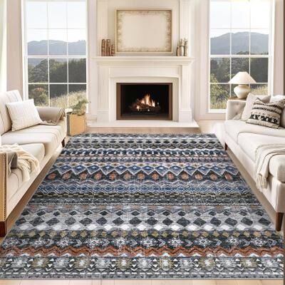 Garvee Boho Geo Low Pile Foldable Area Rug