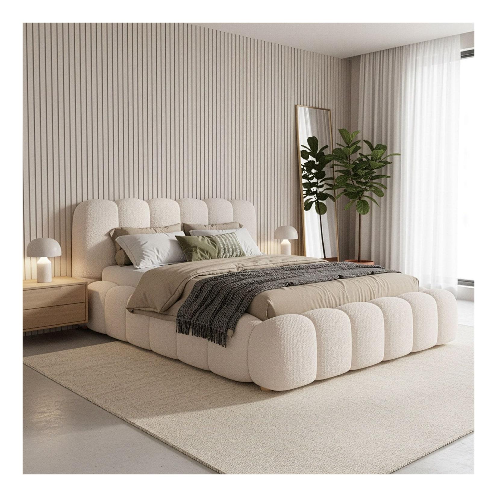 Juskys Polsterbett Catania - Bubble Design mit Bouclé & gepolstert - 140 x 200 cm - Creme