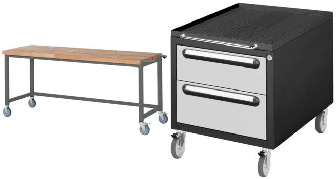 Set STIER Fahrbare Werkbank Premium BxTxH 2000x700x880 mm + Rollcontainer...